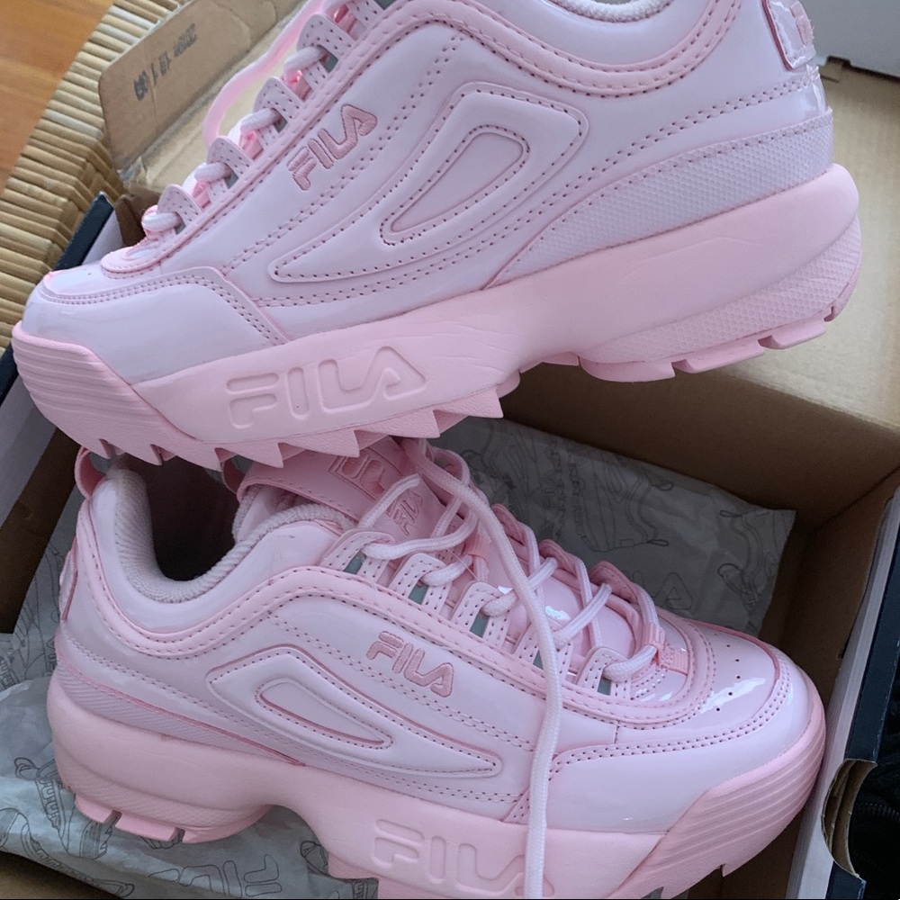Baby pink patent FILA DISRUPTORS